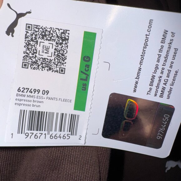 Puma Men's Sweatpants BMW Motor Sport Essentials Brown Size L 627499-09 NEW - Picture 7 of 7